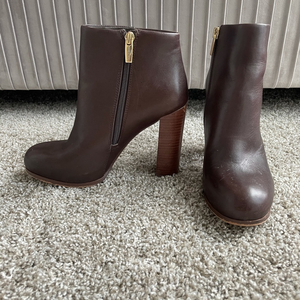 Brown Leather Chunky High Heel Bootie - Picture 3 of 6